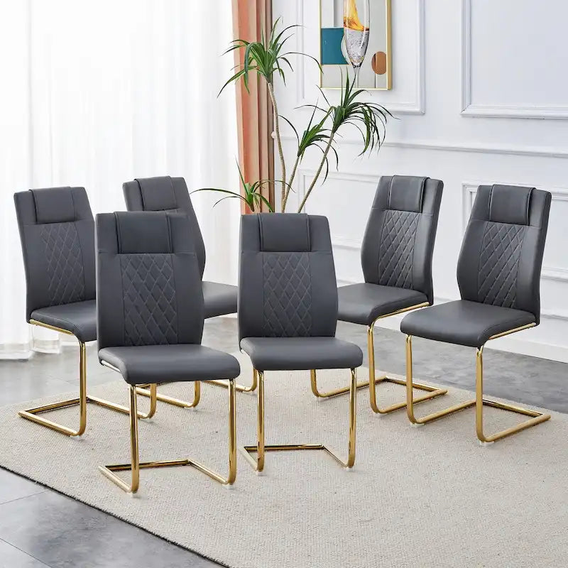 Modern dining chairs, set of 6, with faux leather soft cushion seats