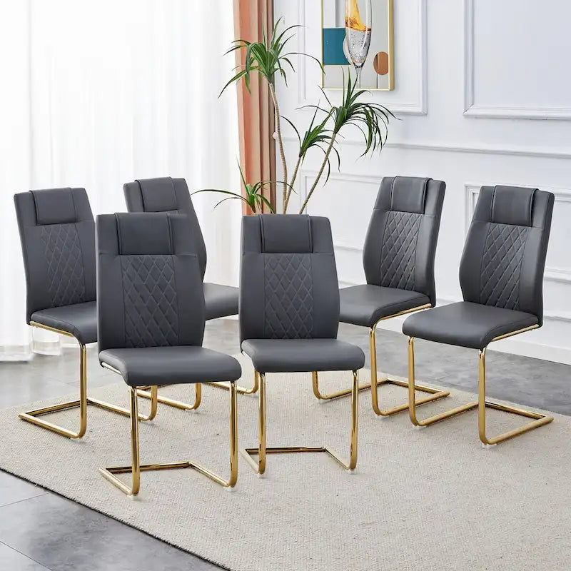 Modern dining chairs, set of 6, with faux leather soft cushion seats