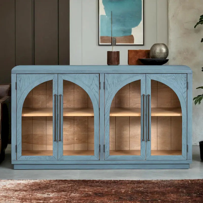 4-Door Large Storage Retro Sideboard with Metal Handles and Adjustable Shelves for Kitchen, Dining Room and Living Room