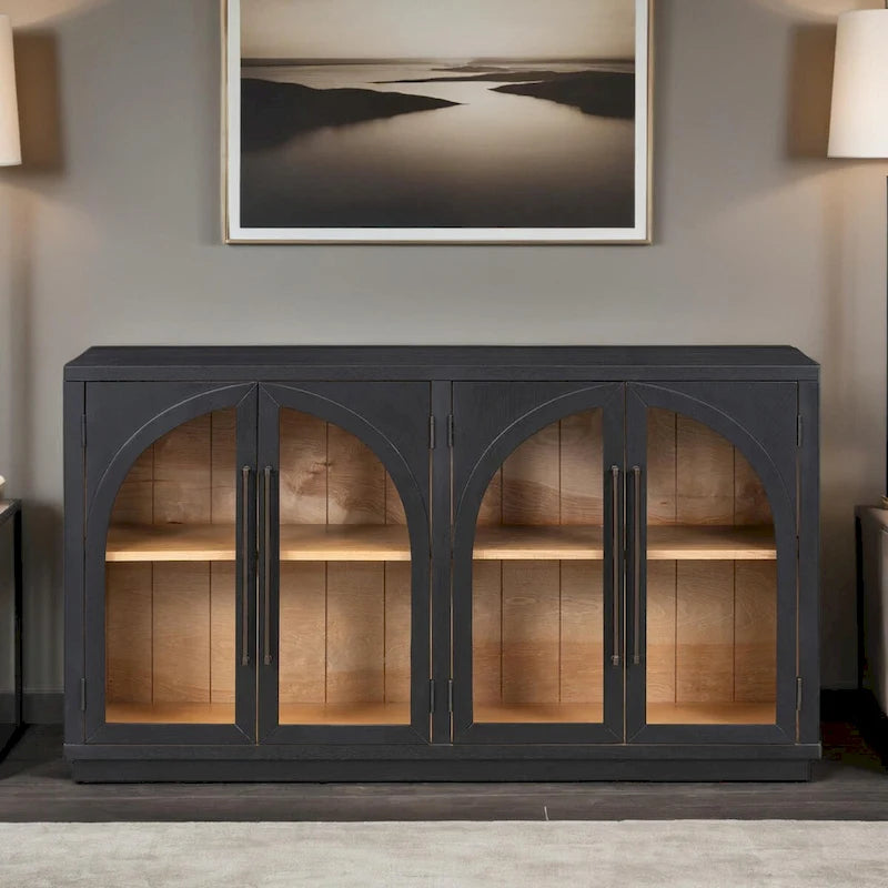 4-Door Large Storage Retro Sideboard with Metal Handles and Adjustable Shelves for Kitchen, Dining Room and Living Room