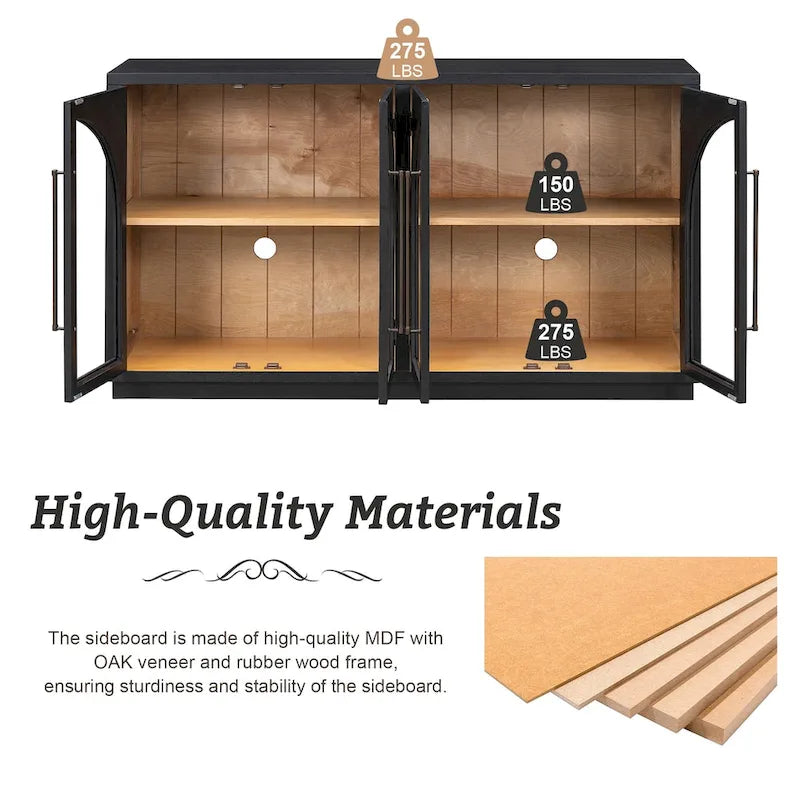 4-Door Large Storage Retro Sideboard with Metal Handles and Adjustable Shelves for Kitchen, Dining Room and Living Room