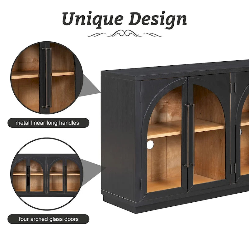 4-Door Large Storage Retro Sideboard with Metal Handles and Adjustable Shelves for Kitchen, Dining Room and Living Room