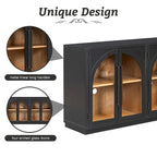 4-Door Large Storage Retro Sideboard with Metal Handles and Adjustable Shelves for Kitchen, Dining Room and Living Room