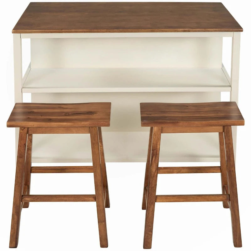 Solid Wood Rustic 3-piece 45 Butcher Block Dining Table Set